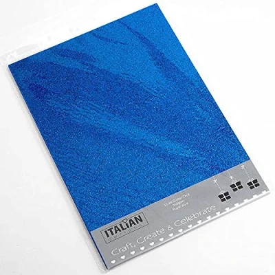Image of Italian Options 250GSM Non Shed Glitter Card Craft Paper 10 Sheets, A4 Size, Royal Blue
