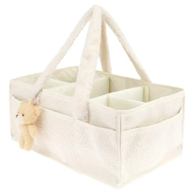 Image of GUIJZSLTRG Baby Nappy Caddy Organiser with Removable Dividers Portable Diaper Felt Nursery Storage Baskets Wipes Bag Newborn Essentials Gifts for Mum, Boy, Girl (Beige)