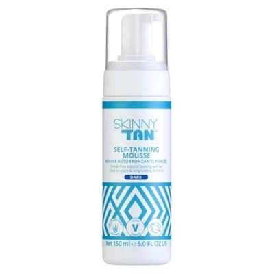 Image of Skinny Tan Dark Mousse 150ml, Instant Fake Mousse, Coconut and Vanilla Aroma, Cruelty Free &amp; Vegan Skincare for Radiant Natural Glow Easy to Apply