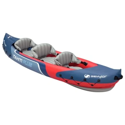 Image of Sevylor Tahiti Plus Kayak, Inflatable Canoe for 2/3 persons, Boat, Paddle Boat with Robust PVC Outer Shell, Straps Fastening Luggage, Bar Construction High Stability on the Water