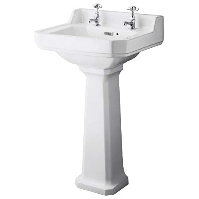 Image of Milano Richmond White Traditional Full Pedestal 2 Tap Hole Bathroom Basin Sink 500mm x 350mm