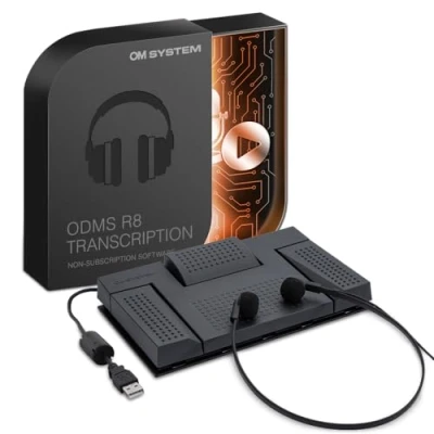Image of OM SYSTEM AS 2700 Audio Transcription Kit (USB Foot Pedal, Typist Stereo Headphone, ODMS R8 Software for Windows PC)