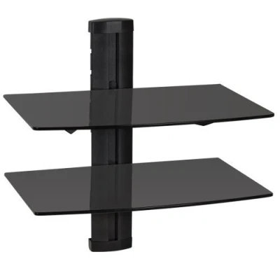Image of TecTake Premium Wall Mounted Double Glass Shelf Units Rack for Receiver, DVD, PS4, SKY, X BOX, BLUE RAY PLAYERS different models (2 shelves Black 401102)