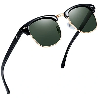 Image of Joopin Semi Rimless Polarised Sunglasses for Men, UV400 Protection Classic Horn Rimmed Half Frame Womens (Dark Green)