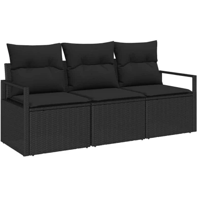Image of vidaXL 3 Piece Garden Sofa Set with Cushions Black Poly Rattan