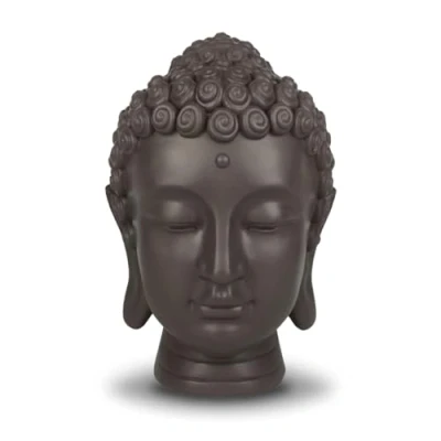 Image of Buddha Head Statue Zen and Feng Shui Decoration To Create A Relaxing Spiritual Ambiance Gift Idea Height: 20 cm Colour: Green Brown Zen&#039;Light