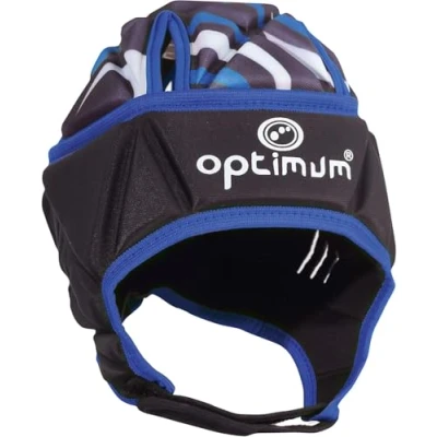 Image of Optimum Senior Razor Rugby and Football Headguard Full Coverage Scrum Cap Breathable, Soft Edged, Lightweight Protective Headgear Black/Blue, Large