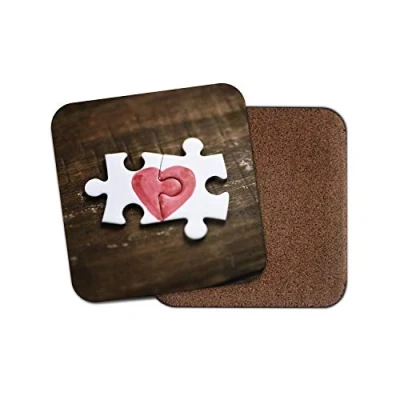 Image of 1 x Jigsaw Love Heart Coaster Wedding His Hers Valentines Cute Pretty #8772