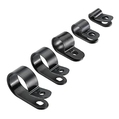 Image of 25 x Black Nylon Plastic P Clips Fasteners for Conduit, Cable, Tubing &amp; Sleeving [ 19mm ]