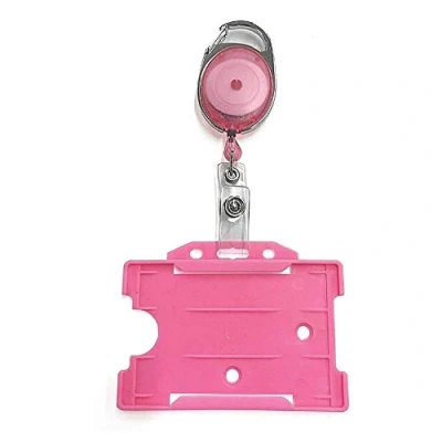 Image of Retractable Badge Reel with Carabiner Clip and ID Card Holder, Pink &amp; Holder PCL Media ltd