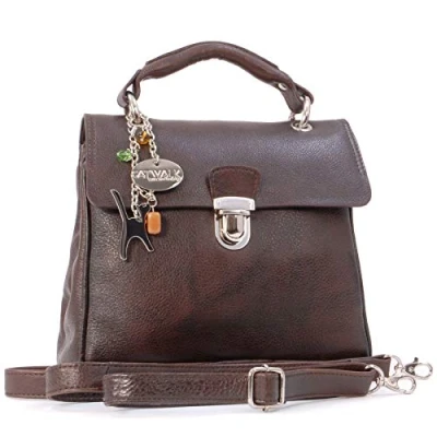 Image of Catwalk Collection Handbags Women&#039;s Leather Cross Body Bag Medium Top Handle Adjustable Detachable Shoulder Strap PANDORA Brown