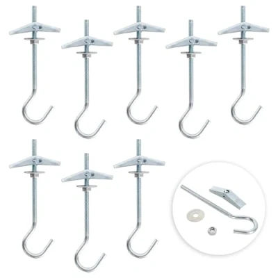 Image of 8 Pcs Wing Spring Toggle Hook, Ceiling Hooks Plasterboard, Carbon Steel Mount Hook Fixing Anchors Bolts, with Threaded Hooks, for Drywall Cavity Hollow Wall Board Plank Hanging Plants Lights, M4x90mm