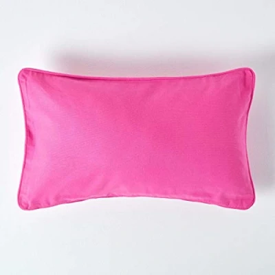 Image of HOMESCAPES 100% Cotton Plain Cerise Cushion Cover 30 x 50 cm Rectangular 12 20 Inches Hot Pink Sofa Pillow Washable