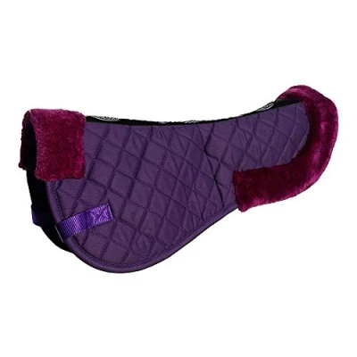 Image of Rhinegold Cotton Horse Riding Saddle Pad Luxury Equestrian with Faux Fur, Trimmed Edges &amp; Girth Replacement Straps. Equipment Numnahs for Horses Ponies