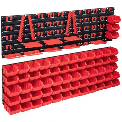Image of vidaXL 141 Piece Storage Bin Kit with Wall Panels Red and Black
