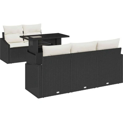Image of vidaXL 6 Piece Garden Sofa Set with Cushions Black Poly Rattan