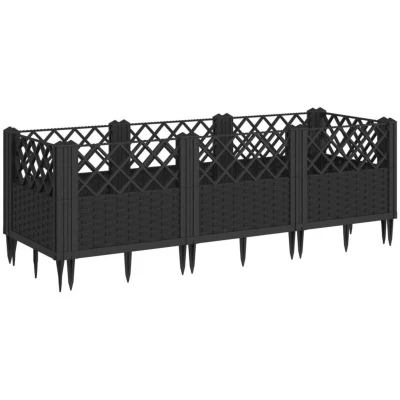 Image of vidaXL Garden Planter with Pegs Black 123.5x43.5x43.5 cm PP