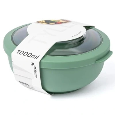 Image of Amuse Tylla Bowl Food Storage Containers with Lid for the Fridge Airtight as Camping Tableware, Salad or Snack 1000 ml Sage