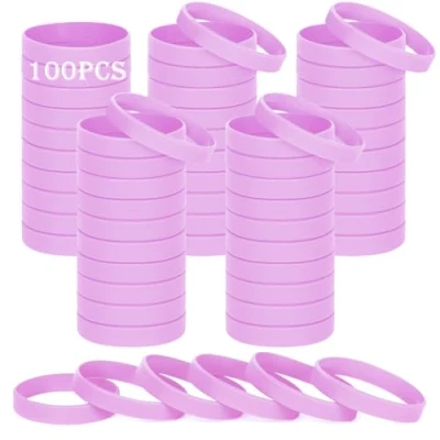 Image of HONTIUS Silicone Wristbands, 100PCS Light Purple Rubber Wristbands Blank Wrist Bands Universal Wristband Set for Women Men Adult Sport
