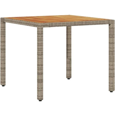 Image of vidaXL Garden Table with Acacia Wood Top Grey 90x90x75 cm Poly Rattan