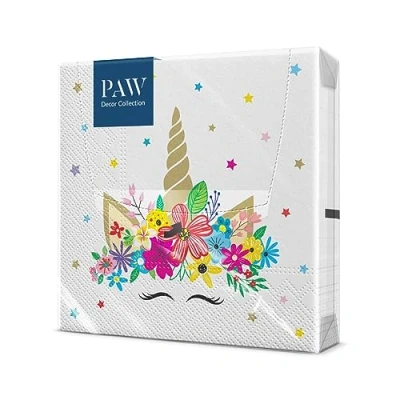 Image of PAW Napkins 3 Ply (33 x 33 cm) I 20 Pieces Perfect for Children&#039;s Birthdays, Parties, Communion, Celebrations Paper Colorful with Party Theme Unicorn, Animals, Unicorn