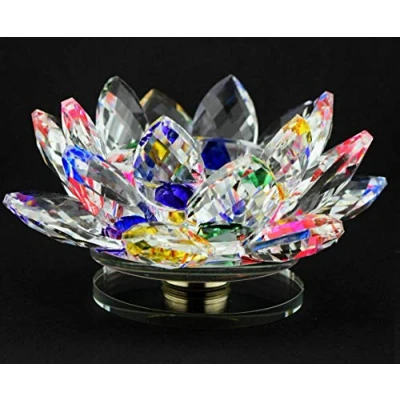 Image of Crystal Crown® Lotus Flower Tea Light Candle Holder Spin System Ornament Craft Decoration Home Decoration, 11 CM (Multi)