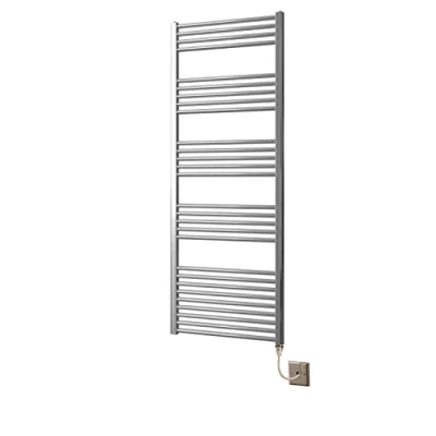 Image of Greened House Chrome Straight Electric Heated Towel Rail 600mm wide x 1600mm High Bathroom Flat Radiator