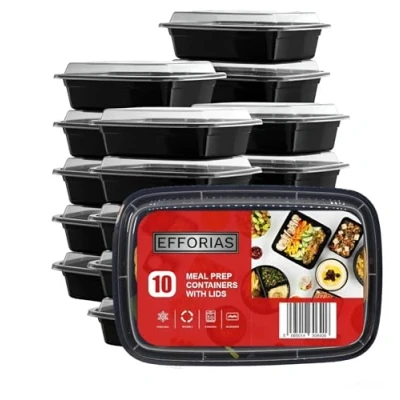 Image of Efforias [10 Pack, 28oz] 1 Compartment Plastic Meal Prep Containers Reusable BPA Free Food with Airtight Lids Microwavable, Freezer and Dishwasher Safe