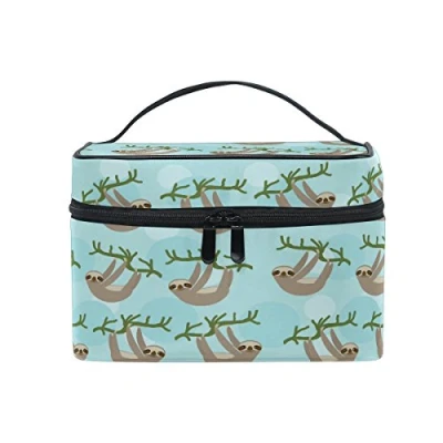 Image of Makeup Bag, Cute Sloth Print Cosmetic Toiletry Storage Organiser Case Large Travel Handle Personalised Pouch with Compartments for Teenage Girl Women Lady