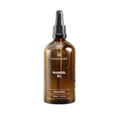 Image of junglück vegan almond oil 100 ml in brown glass Moisturizing &amp; anti aging for face skin Pure from kernels Natural sustainable cosmetics made Germany
