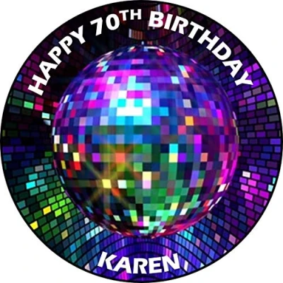 Image of Disco Ball Icing or wafer circle round edible cake topper Personalised (Icing)
