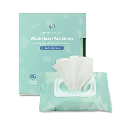 Image of Mama &amp; Wish Witch Hazel Pad Liners for Postpartum Care (24 Count) Full Length Cooling Perineal Pads Liner Essentials Ice
