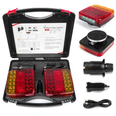 Image of Yuanjoy Wireless Trailer Tail Lights with Magnetic Rechargeable, Multifunction 12V LED Truck Rear Light Reflector, E mark Approved, Waterproof