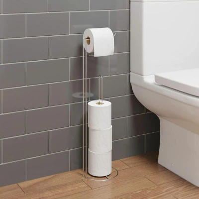 Image of Architeckt Round Chrome Freestanding Toilet Roll Holder