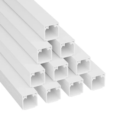 Image of D Line Square Box Cable Trunking, Self Adhesive Hider, Management to Hide Single Cables 10 x 16mm (W) (H) 1 Meter Lengths (10 Multipack) White