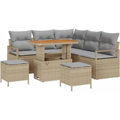 Image of vidaXL 8 Piece Garden Sofa Set with Cushions Beige Poly Rattan Acacia