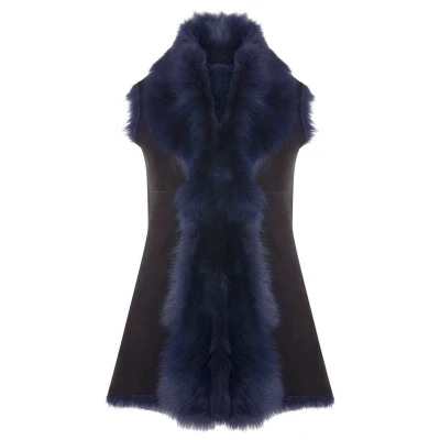 Image of Navy Blue Ladies Women&#039;s Soft Real Toscana Sheepskin Leather Gilet Waistcoat