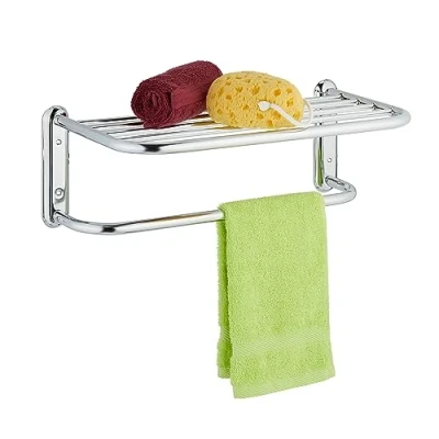 Image of Relaxdays Towel Rail, 6 Bars for Hanging, Wall Mounted, Chrome Plated Steel, Bathroom Rack, HWD 17 x 48 23.5cm, Silver
