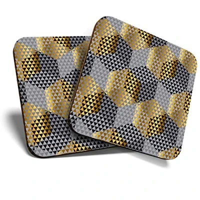 Image of 2 x MDF Glossy Top Coasters Square Gold Elegant Art Deco 12594