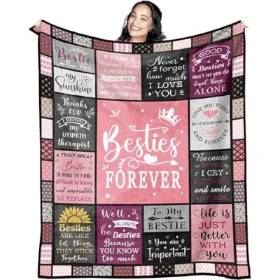Image of VivaJoy Bestie Gifts Blanket for Women Perfect Birthday Throw 60&quot;X50&quot;, Creative Bestie, BFF, Sister, Birthday, Christmas
