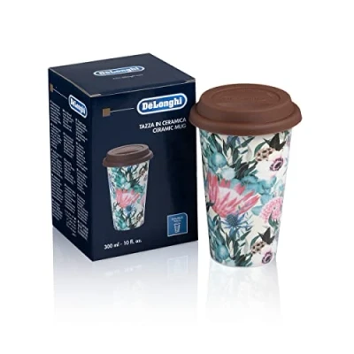 Image of Delonghi DLSC065 Thermal Mug Ceramic with Silicone Lid Flowers