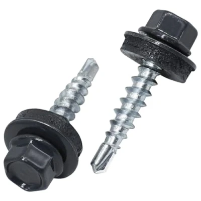 Image of SKIR&#039;CO (50 pcs) Roofing Screws, Hex Head, 4.8 x 25 mm Painted Self Drilling Screws with EPDM Washers (Anthracite Grey RAL 7016)