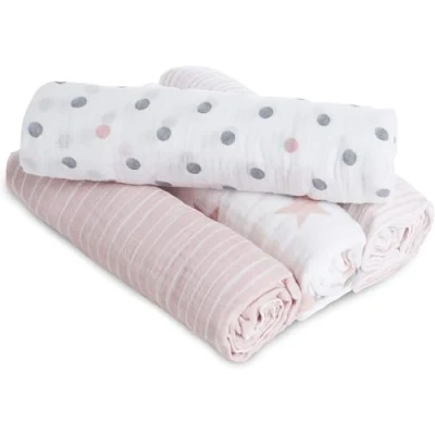 Image of aden + anais essentials 100% Cotton Muslin Swaddle &amp; Receiving Blanket for Baby Girls Boys, 112x112cm, Newborn Swaddling Set, Infant Toddler Shower Gift, 4 Pack, doll