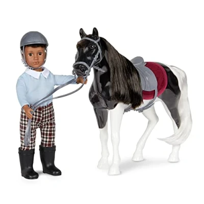 Image of Lori Mini Boy Doll &amp; Toy Horse 6 inch Black Pinto Set with Clothes, Animal Accessories Playset for Kids 3 Years + Landon Luna