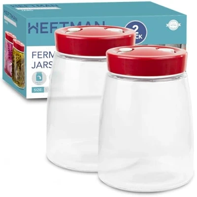 Image of HEFTMAN Fermenting Jar With 1 Way Air Release Vent 1.4 Litres, 2 Pack Ideal for Safe Fermentation Kefir, Kimchi, Sauerkraut, Sourdough Starter, Overnight Oats Jars of
