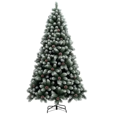 Image of HOMCOM 7ft Artificial Pine Christmas Tree with 1152 Branch Tips and Steel Base, Realistic Hinged Pinecones, Holiday Décor for Home Office, Green