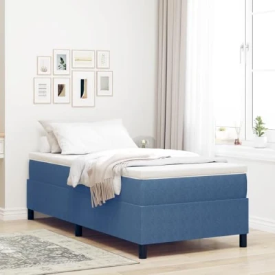 Image of vidaXL Box Spring Platform Bed Blue Corduroy 90x200 cm Engineered Wood Frame for Bedroom