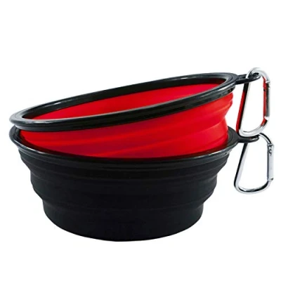 Image of HINMAY Large Dog Bowls Food Grade Silicone BPA Free Foldable Travel Bowl, Pack of 2 (Red+Black)
