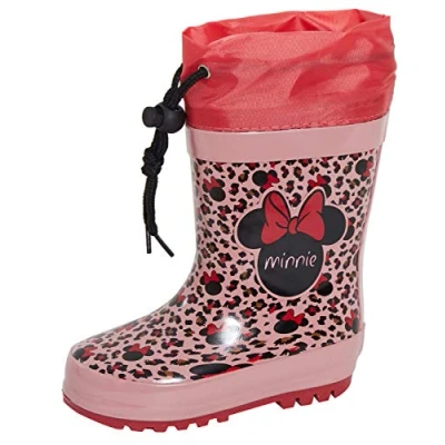 Image of Disney Girls Minnie Mouse Fleece Lined Tie Top Wellington Boots 8 UK Child