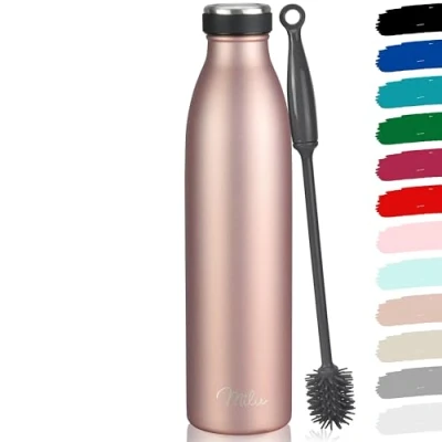 Image of Milu Stainless Steel Drinking Bottle 350ml 500ml 750ml 1L 1,5L Thermo Bottle, Insulated Water Leak Proof Double Walled, Carbonated incl. Cleaning Brush (Rose Gold, 1,5L)